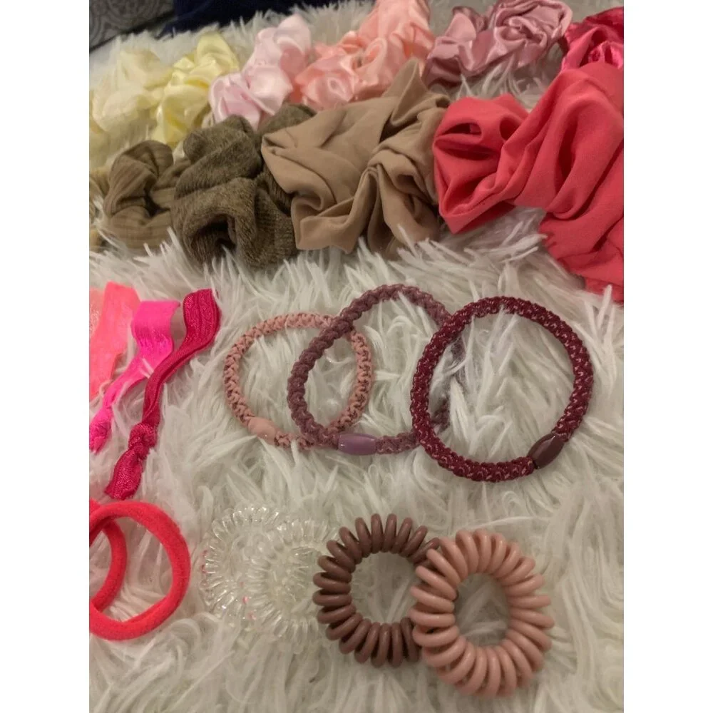 Hair Scrunchie Bundle Pink Neutral Color Variety Pack of 35